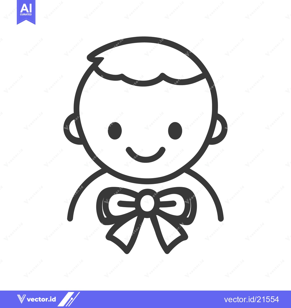 Premium Vector of An outline illustration depicting a cheerful child with a bow tie