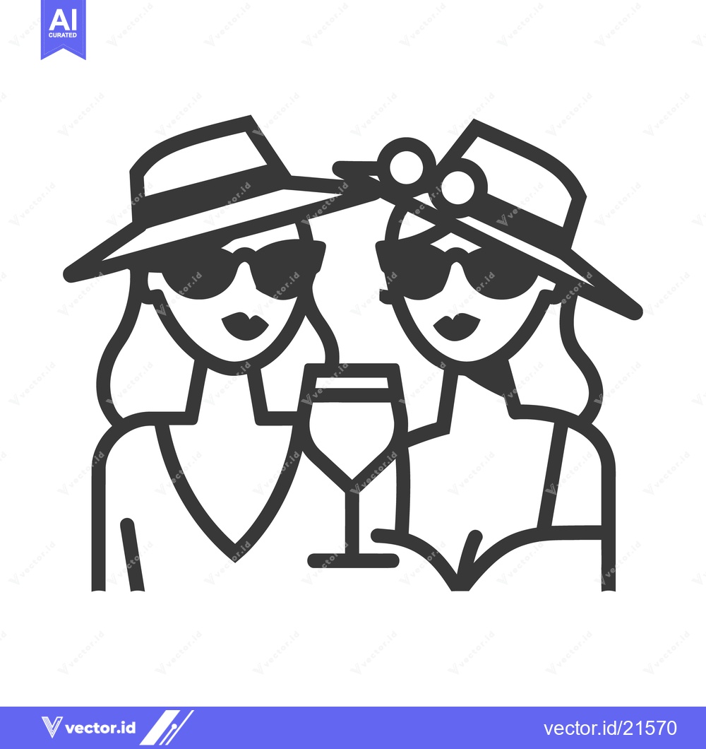 Premium Vector dari Two women holding a wine glass wearing hats and sunglasses