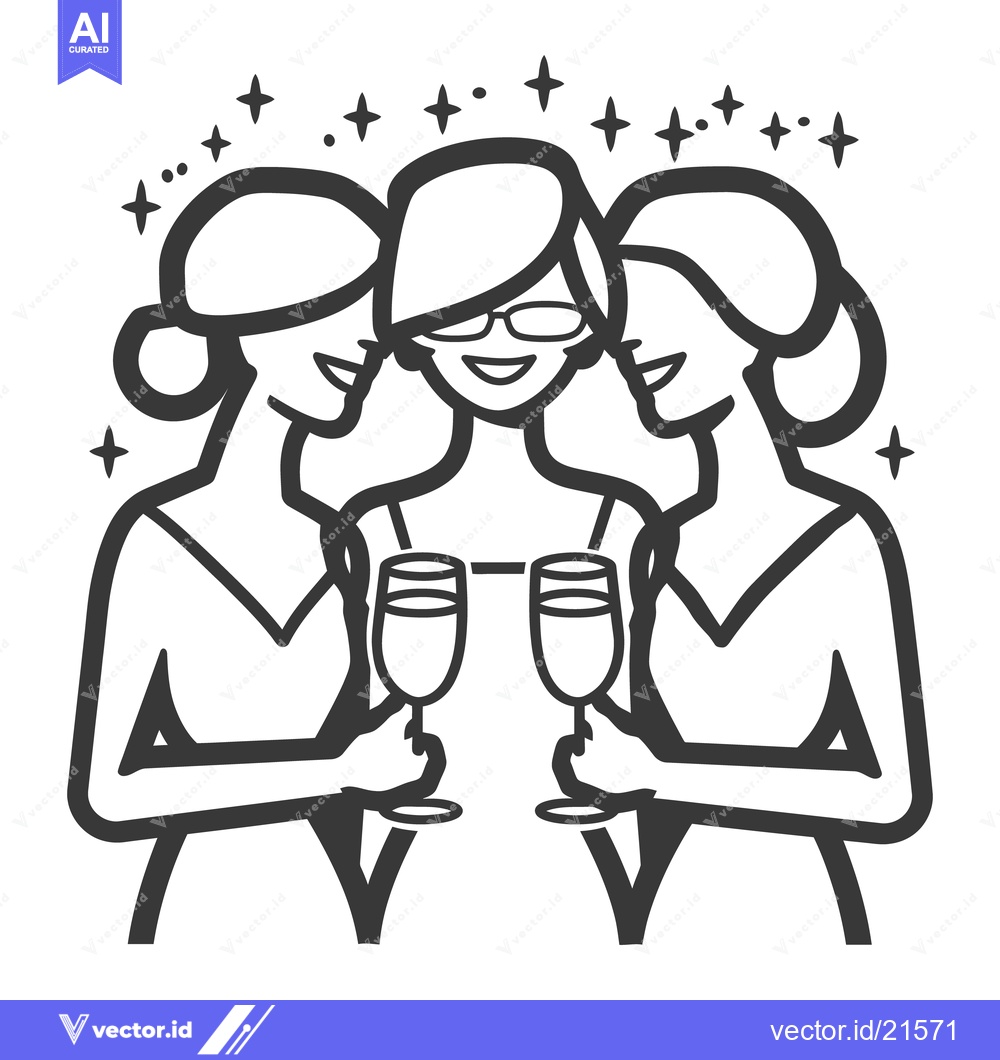 Premium Vector dari Three women celebrating together with champagne glasses and stars