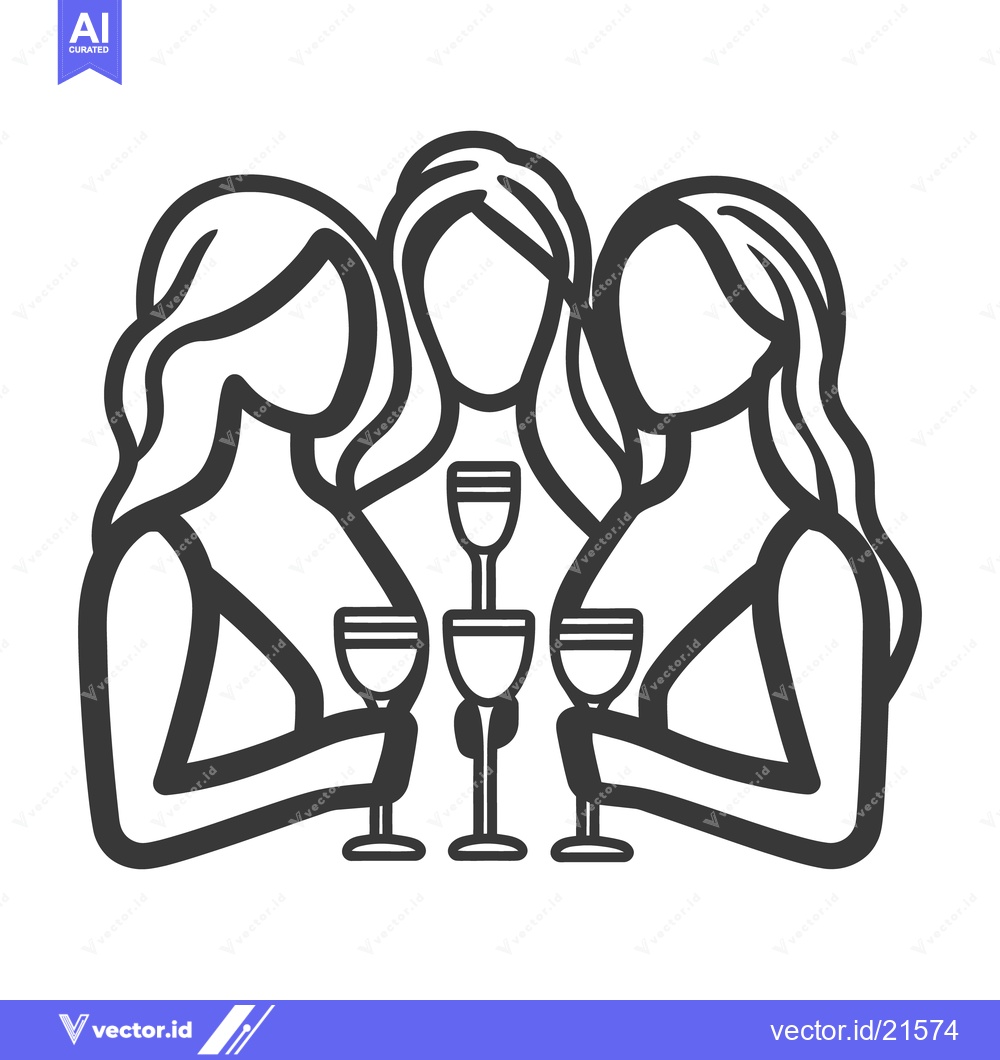 Premium Vector of Three women holding wine glasses in a simple black and white image