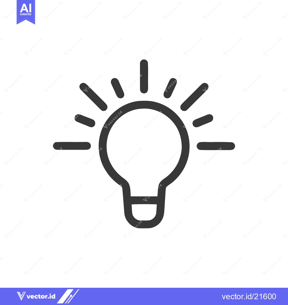 Premium Vector of Minimalist Lightbulb Icon with Radiating Lines on White Background