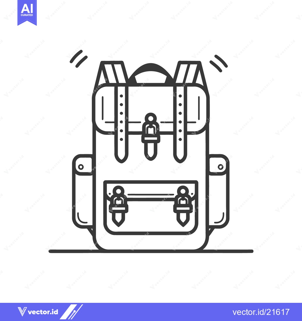 Premium Vector of Detailed line art drawing featuring a classic style backpack
