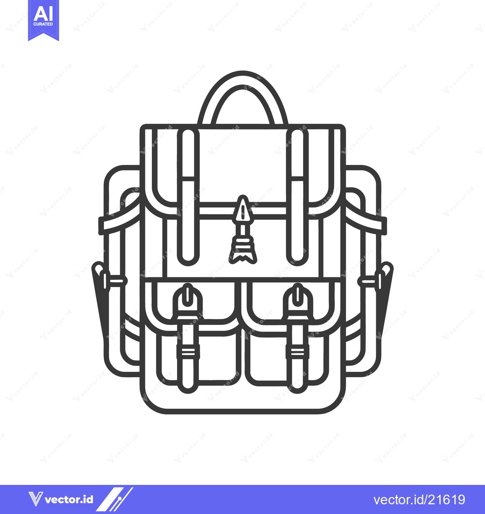 Premium Vector dari A black line drawing of a backpack with straps and buckles