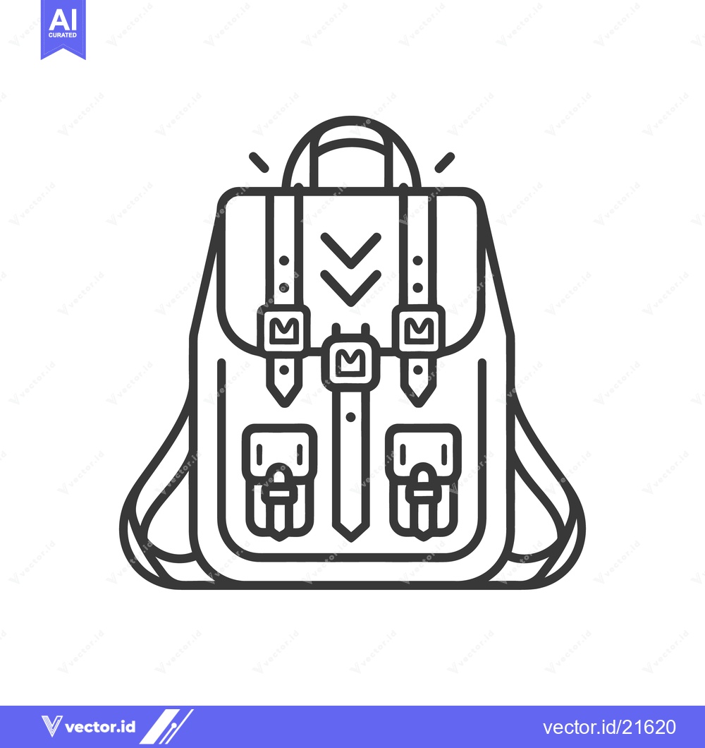 Premium Vector dari A detailed black and white illustration of a classic backpack design