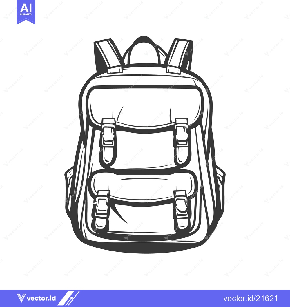 Premium Vector dari A detailed illustration of a classic backpack in black and white