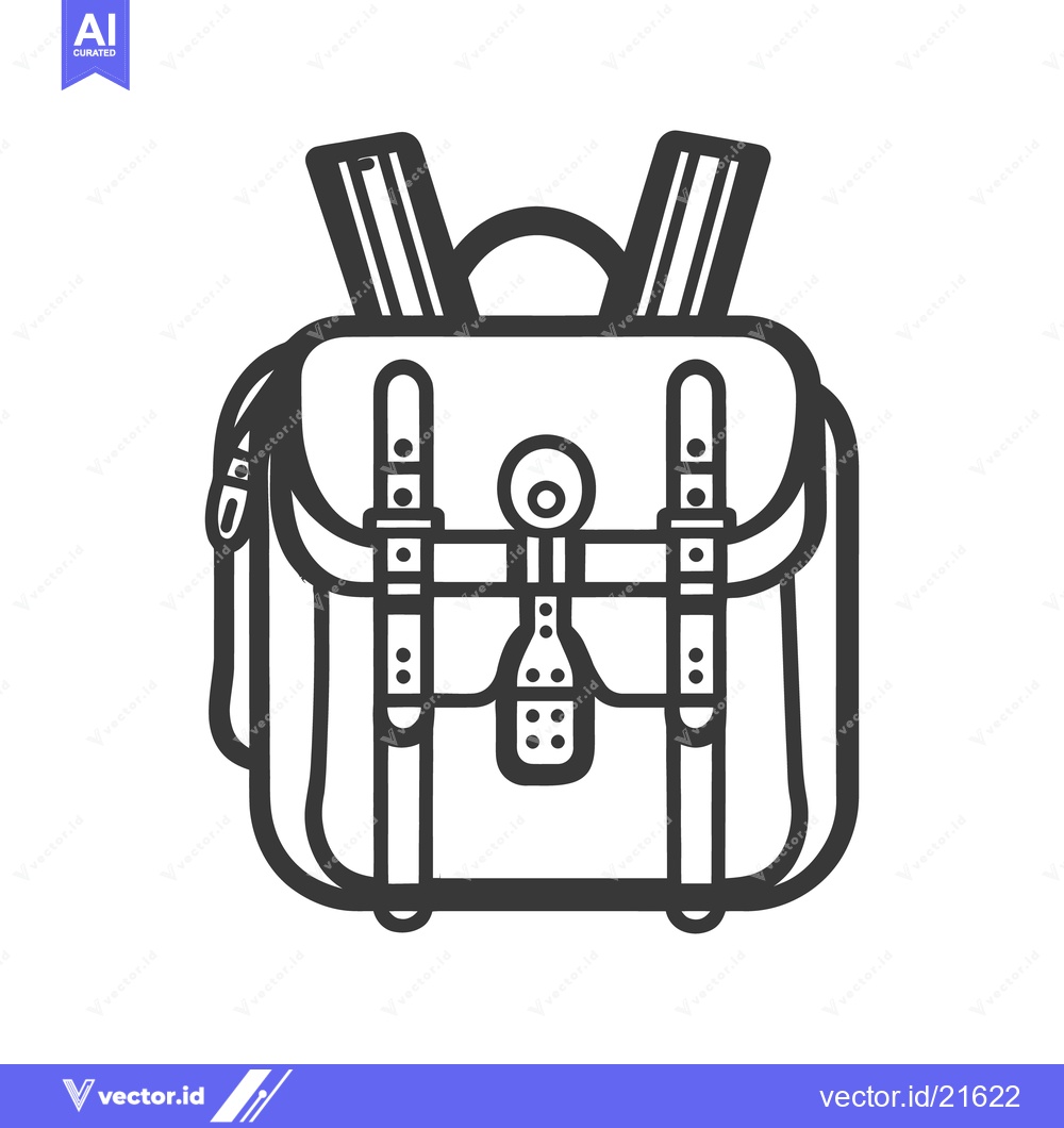 Premium Vector dari A simple black line illustration of a classic backpack