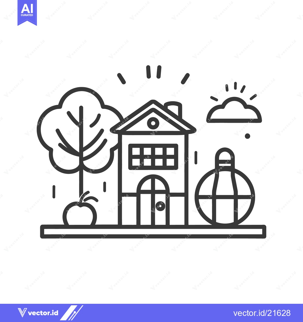 Premium Vector dari Simple black and white illustration depicts a house with a yard