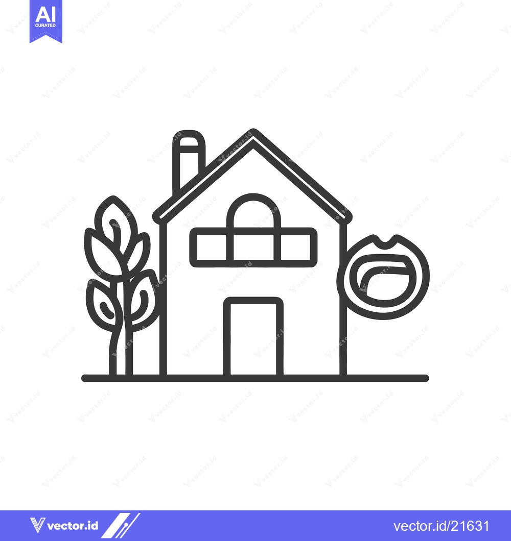 Premium Vector of A simple black and white illustration of a house and tree