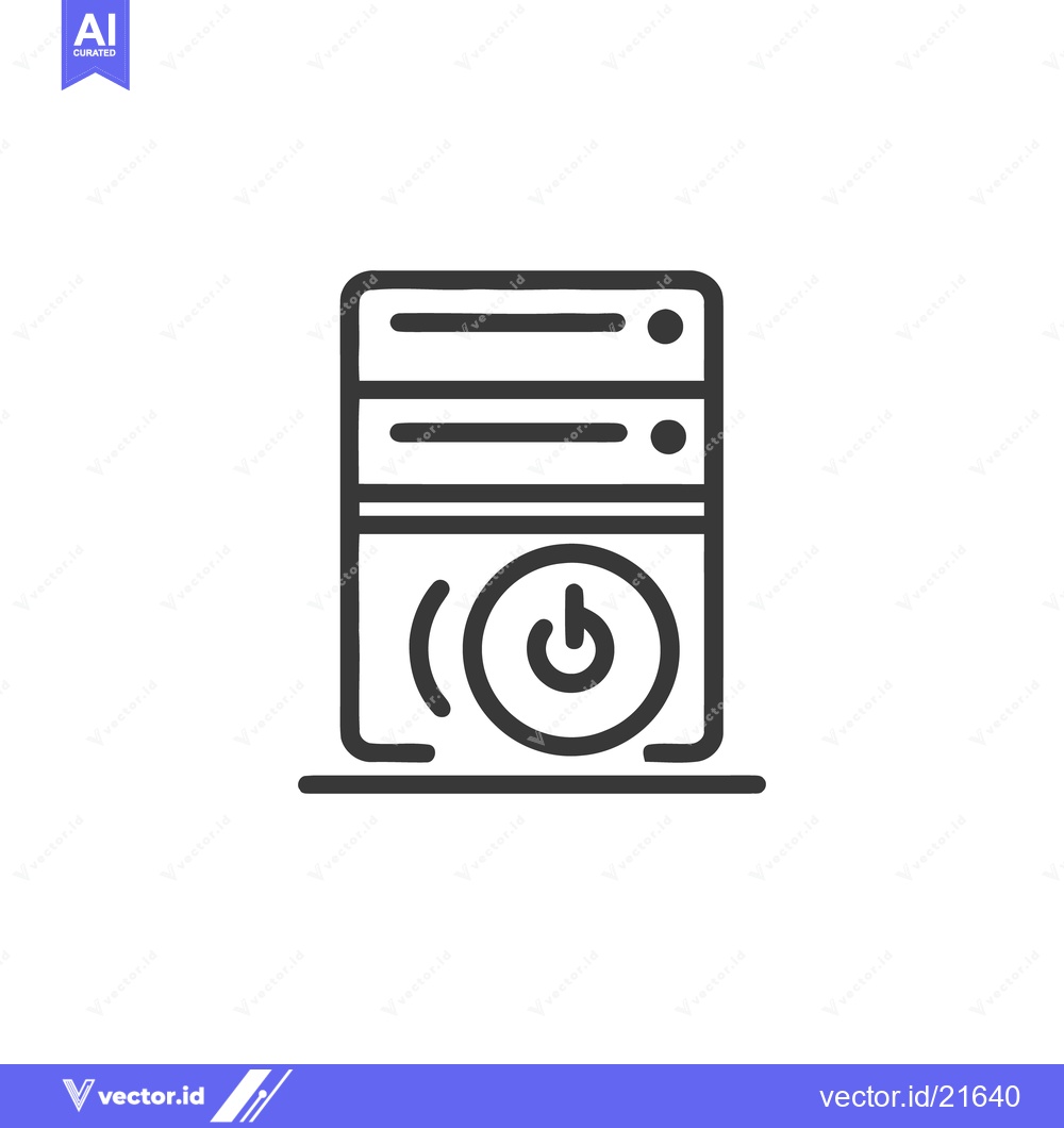 Premium Vector dari Minimalist Server Icon: Power Button, Data Storage, Outline Style