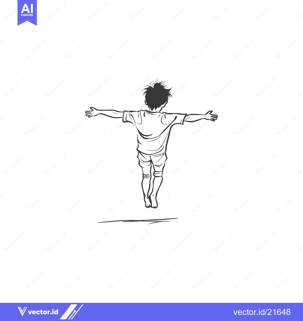 Premium Vector of Back View of a Boy with Arms Outstretched