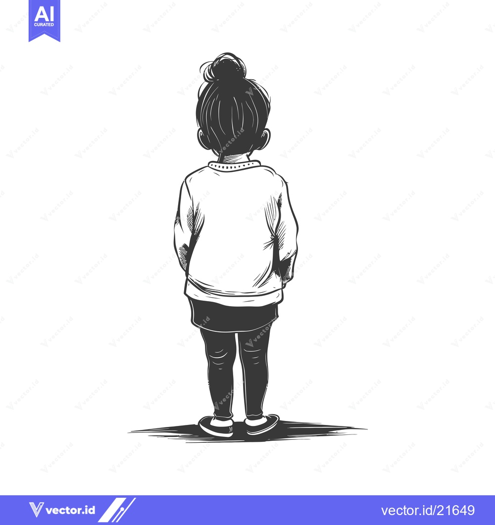 Premium Vector dari Back View of a Girl with a Bun in Her Hair