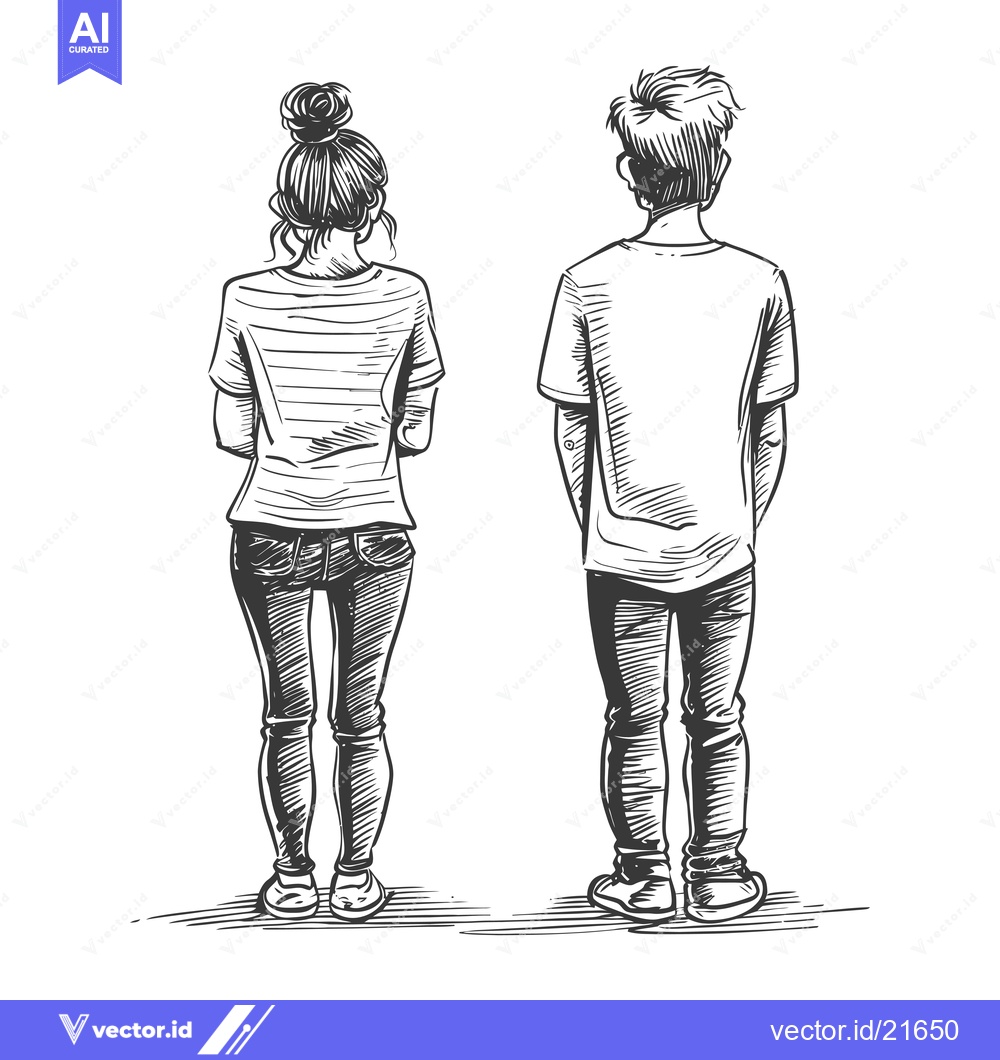 Premium Vector of Back view of a man and a woman standing side by side