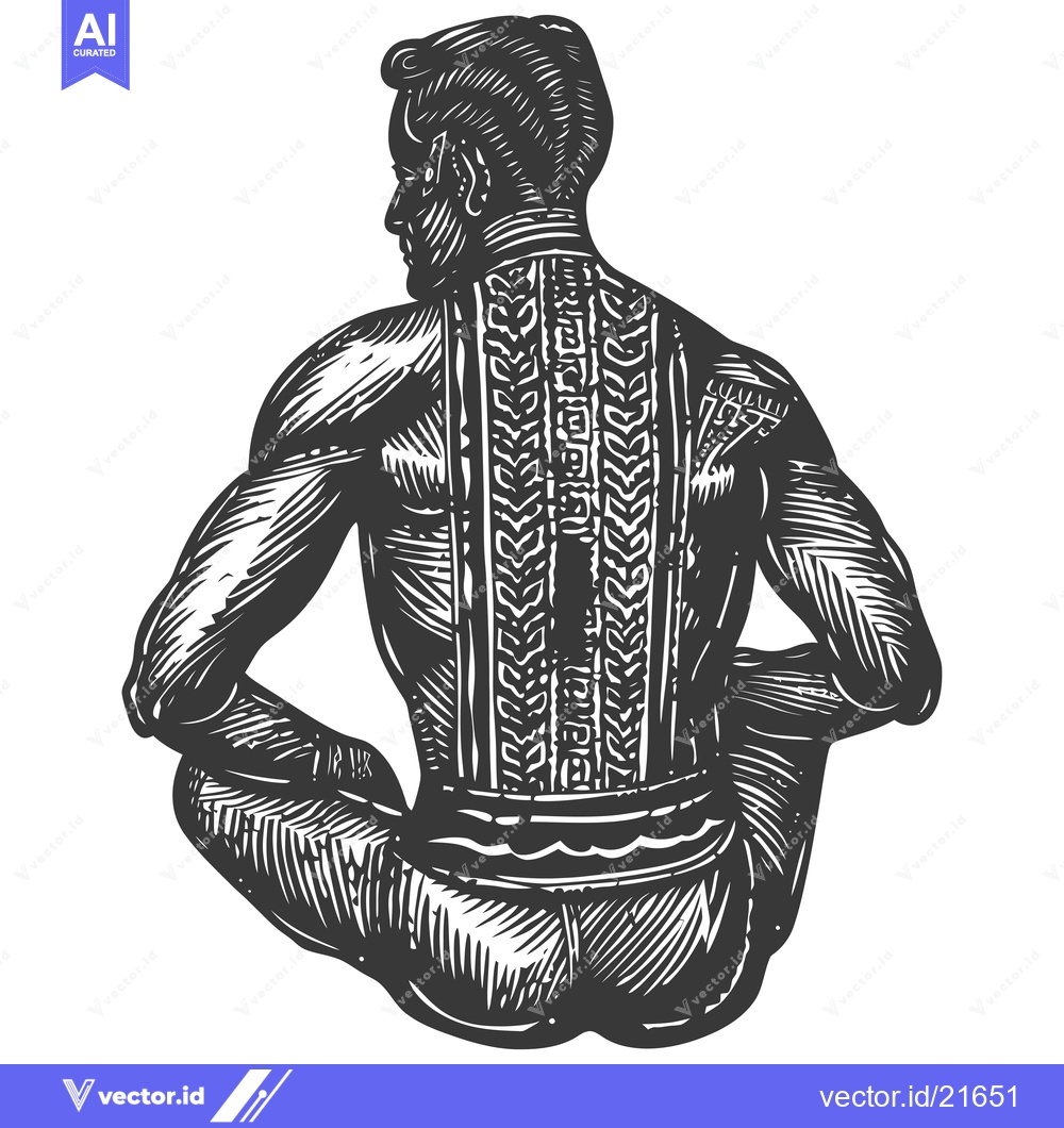 Premium Vector dari Back View of a Man with Intricate Tattoo on His Back