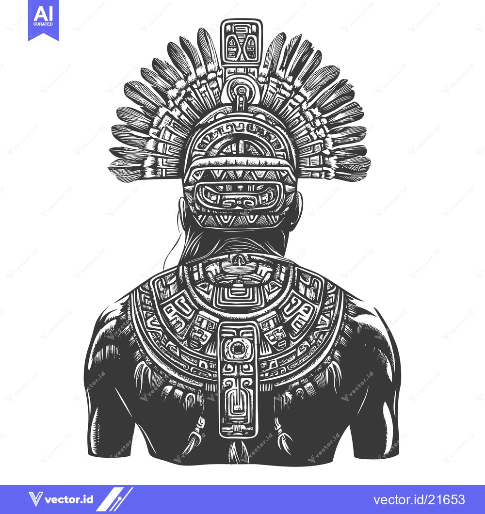 Premium Vector dari Back View of a Person Wearing an Ornate Ancient Aztec Headdress