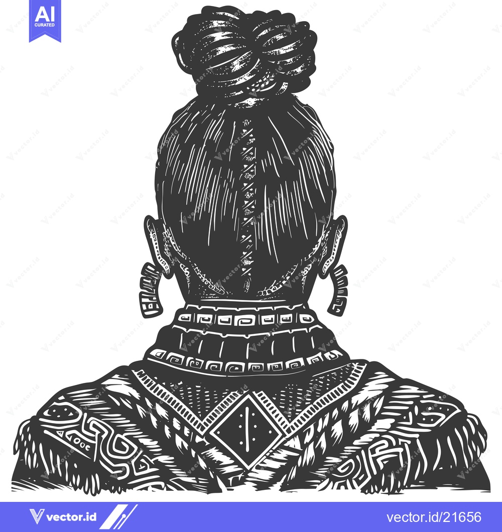 Premium Vector dari Back View of a Person with a Bun and Intricate Patterned Clothing