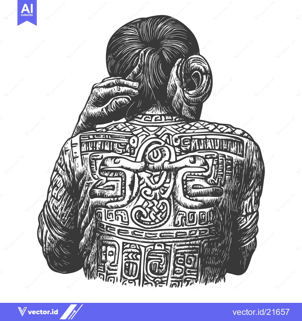 Premium Vector dari Back View of a Person with Intricate Tattoo Designs