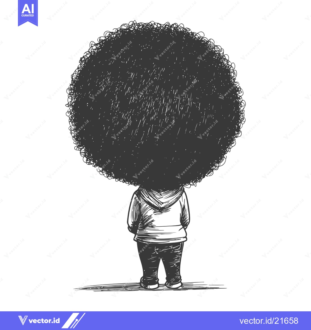 Premium Vector dari Back View of a Person with Large Afro Hairstyle and Hoodie