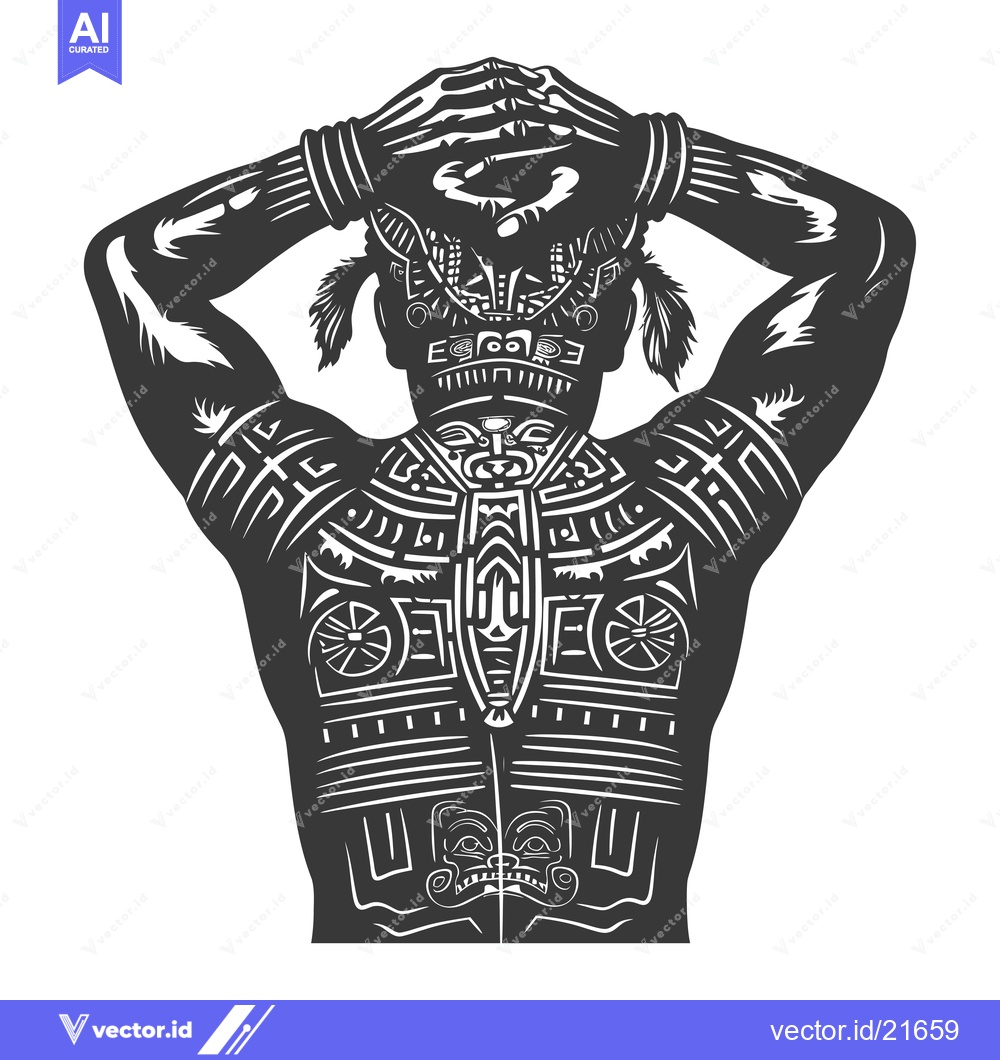 Premium Vector dari Back View of a Person with Tribal Tattoos