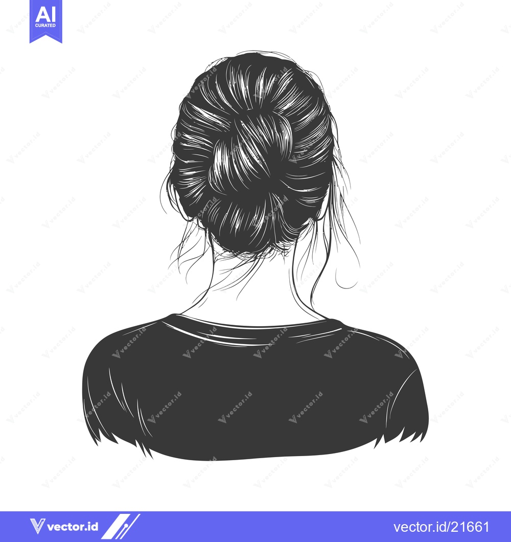Premium Vector of Back View of a Woman with a Bun Hairstyle