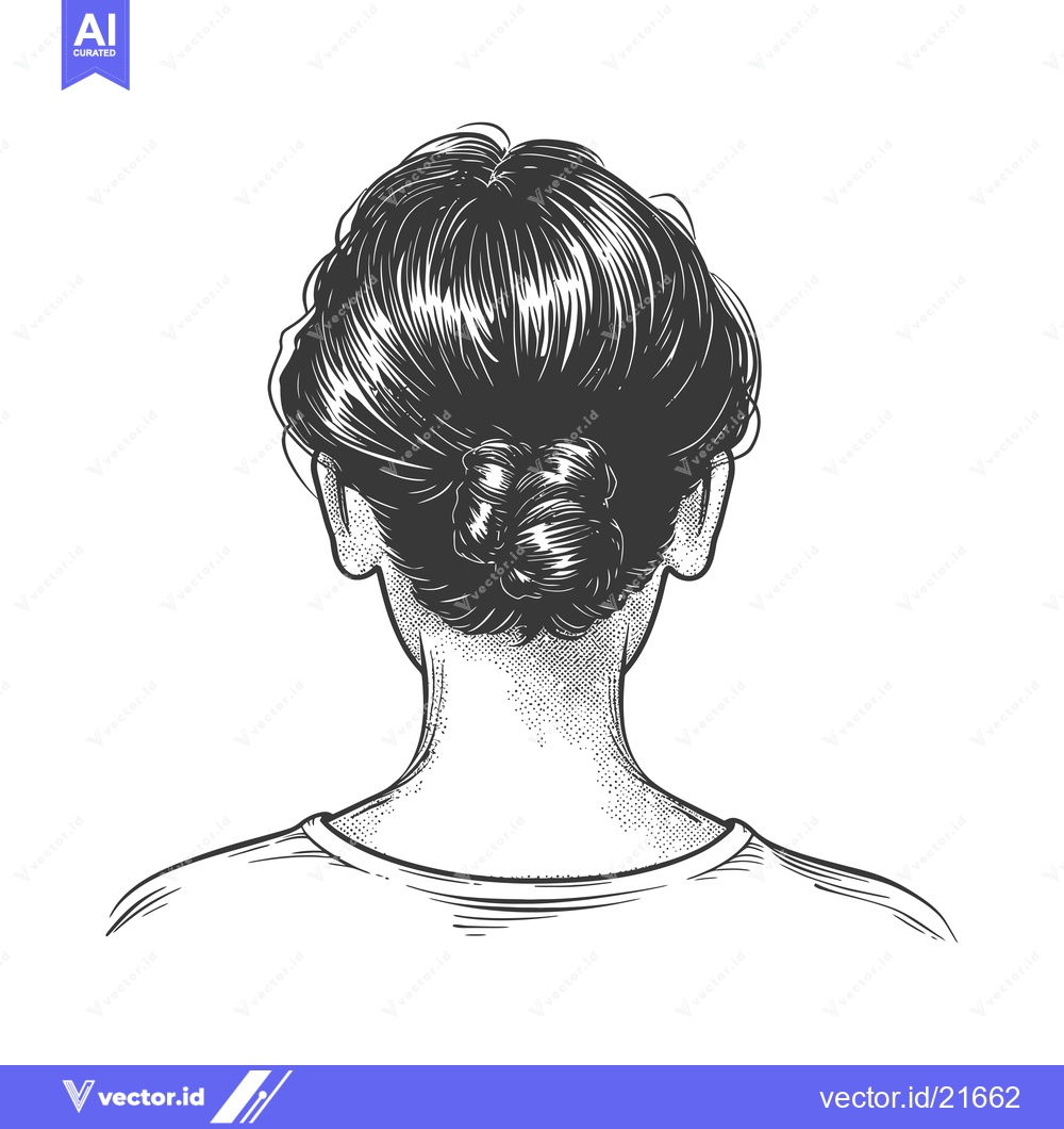 Premium Vector of Back View of a Woman with a Bun Hairstyle