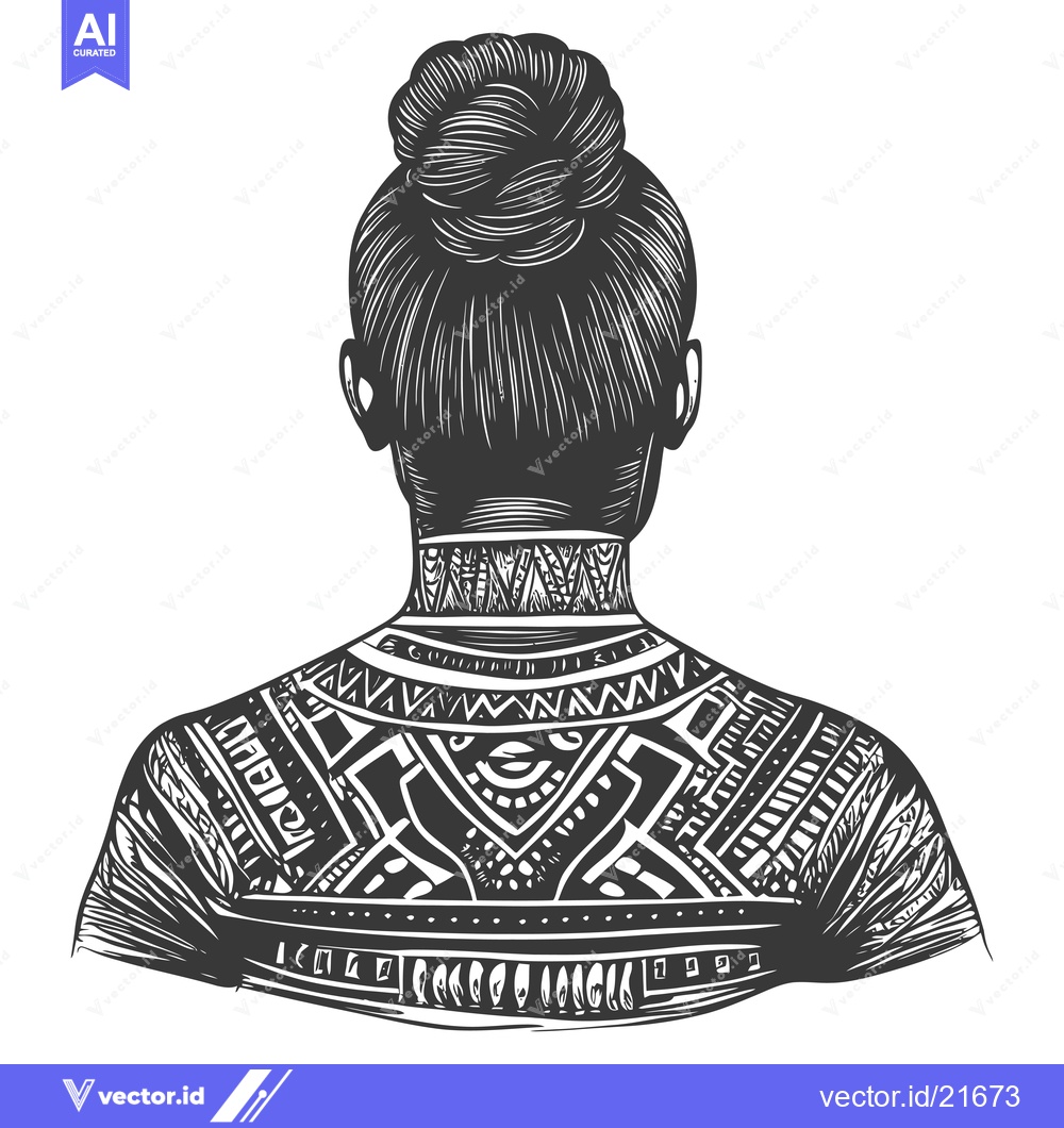 Premium Vector of Back View of a Woman with Tribal Tattoos and a Bun