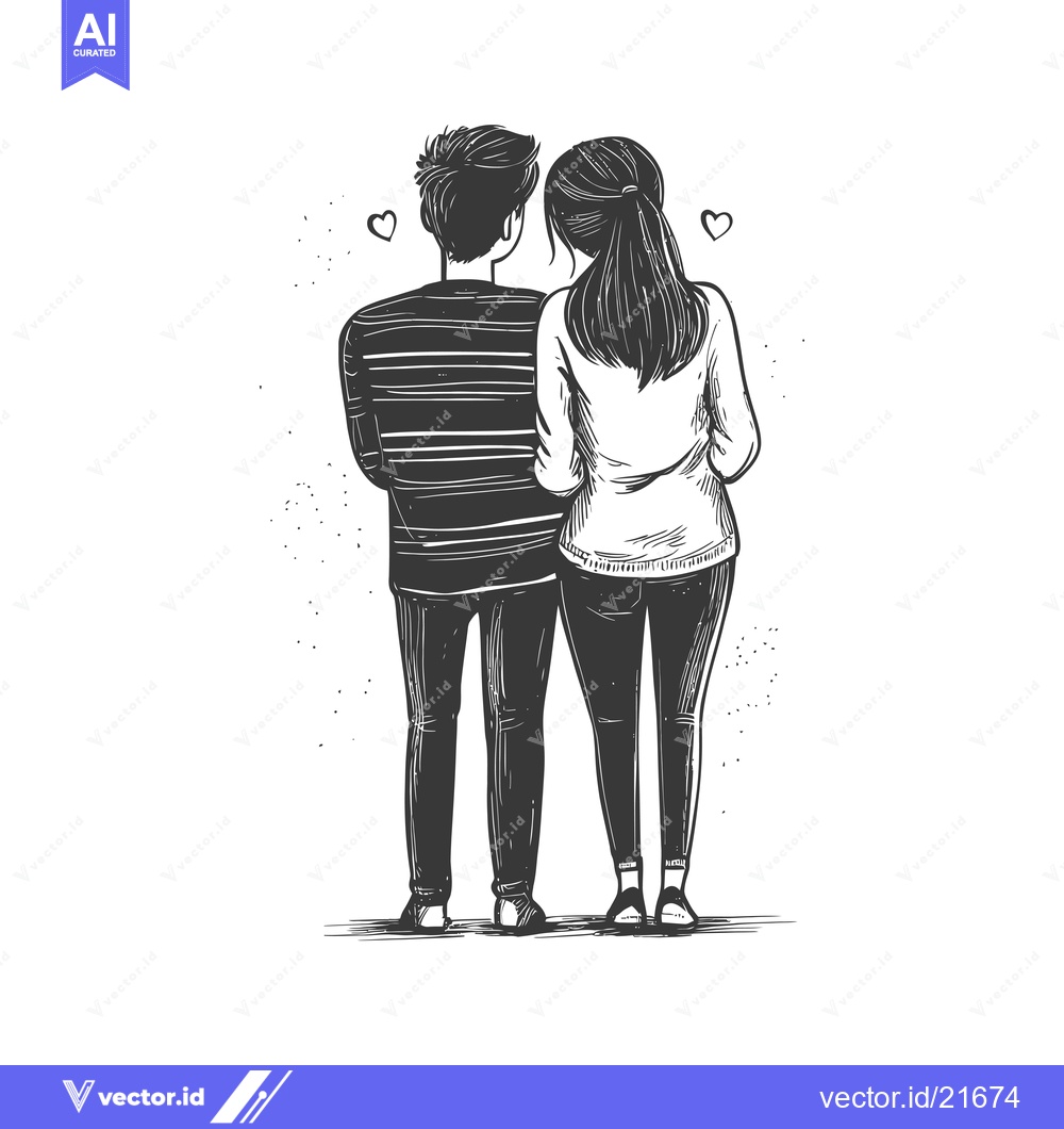 Premium Vector of Back view of a young couple standing together