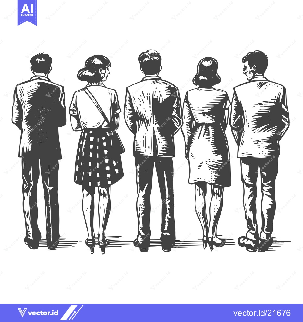 Premium Vector dari Back view of five people standing in a row