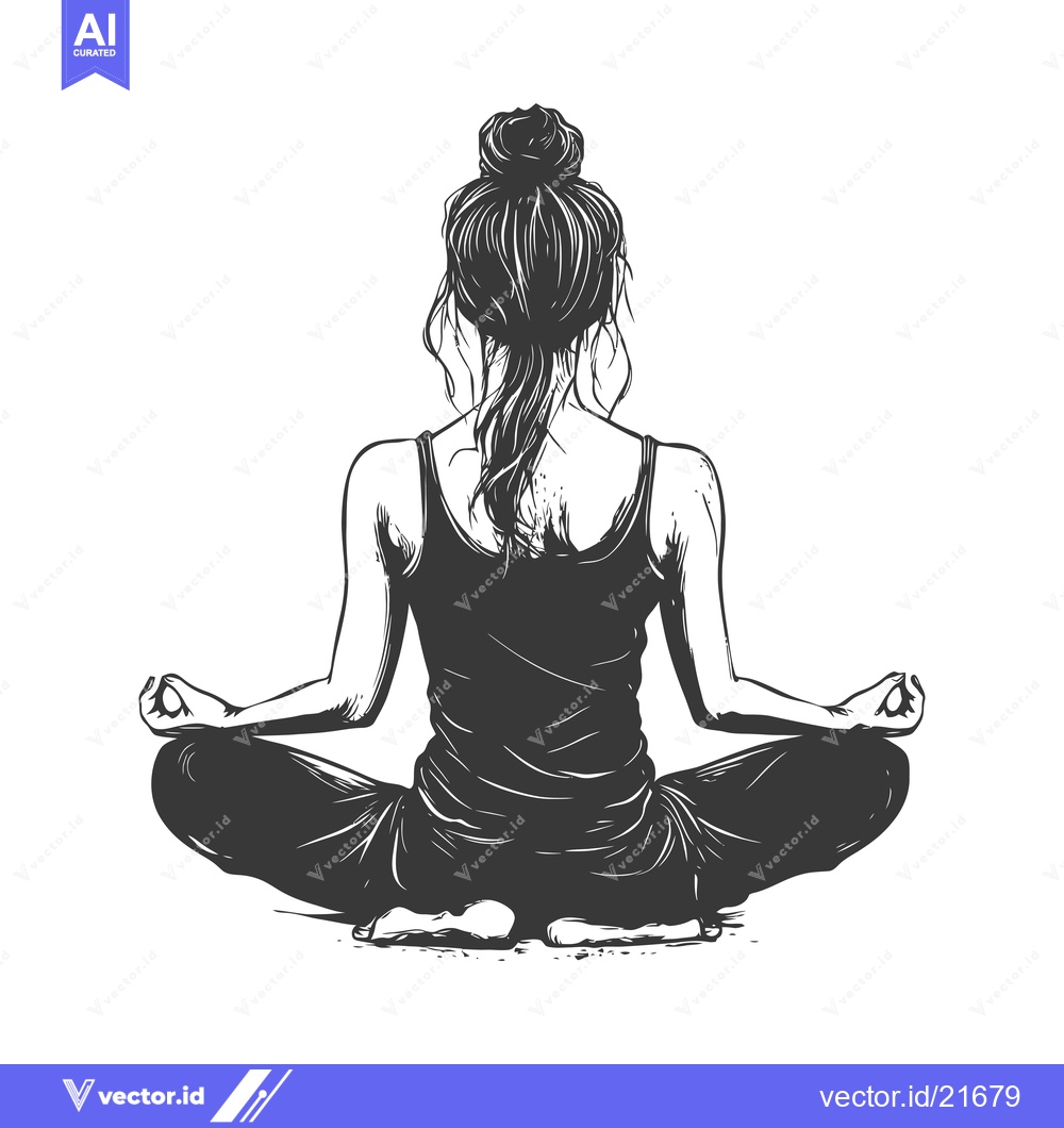 Premium Vector of Back View of Woman Meditating in a Yoga Position
