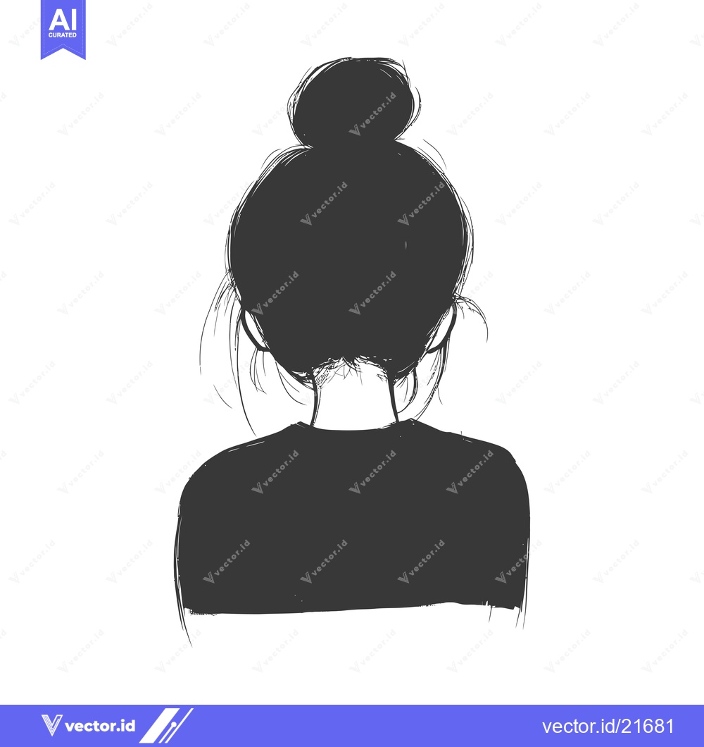 Premium Vector of Back View Silhouette of Woman with Hair in Bun