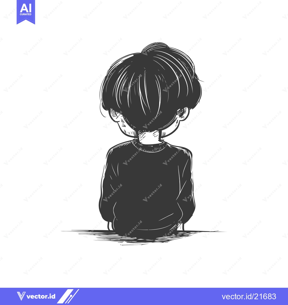 Premium Vector dari Back view sketch of a person with short hair wearing a sweater