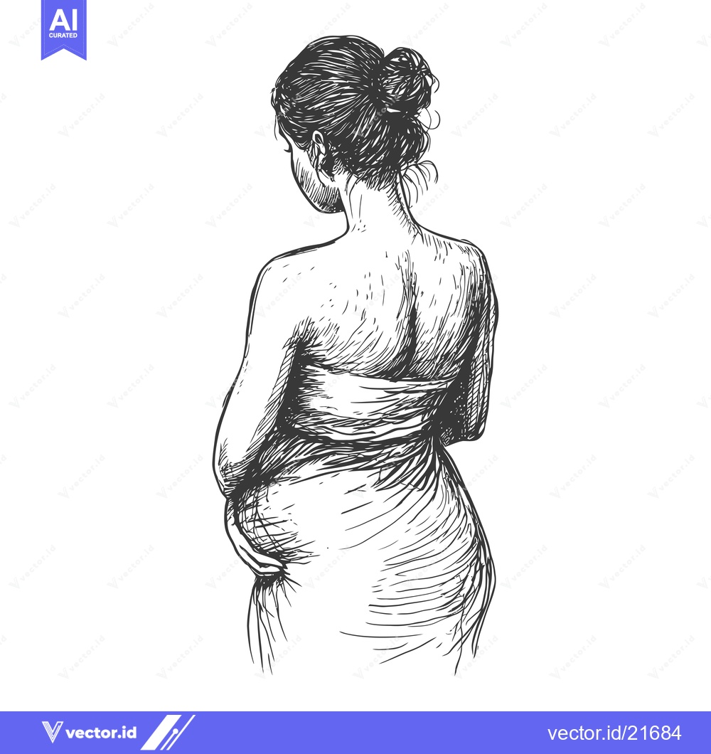 Premium Vector of Back View Sketch of a Pregnant Woman in a Dress