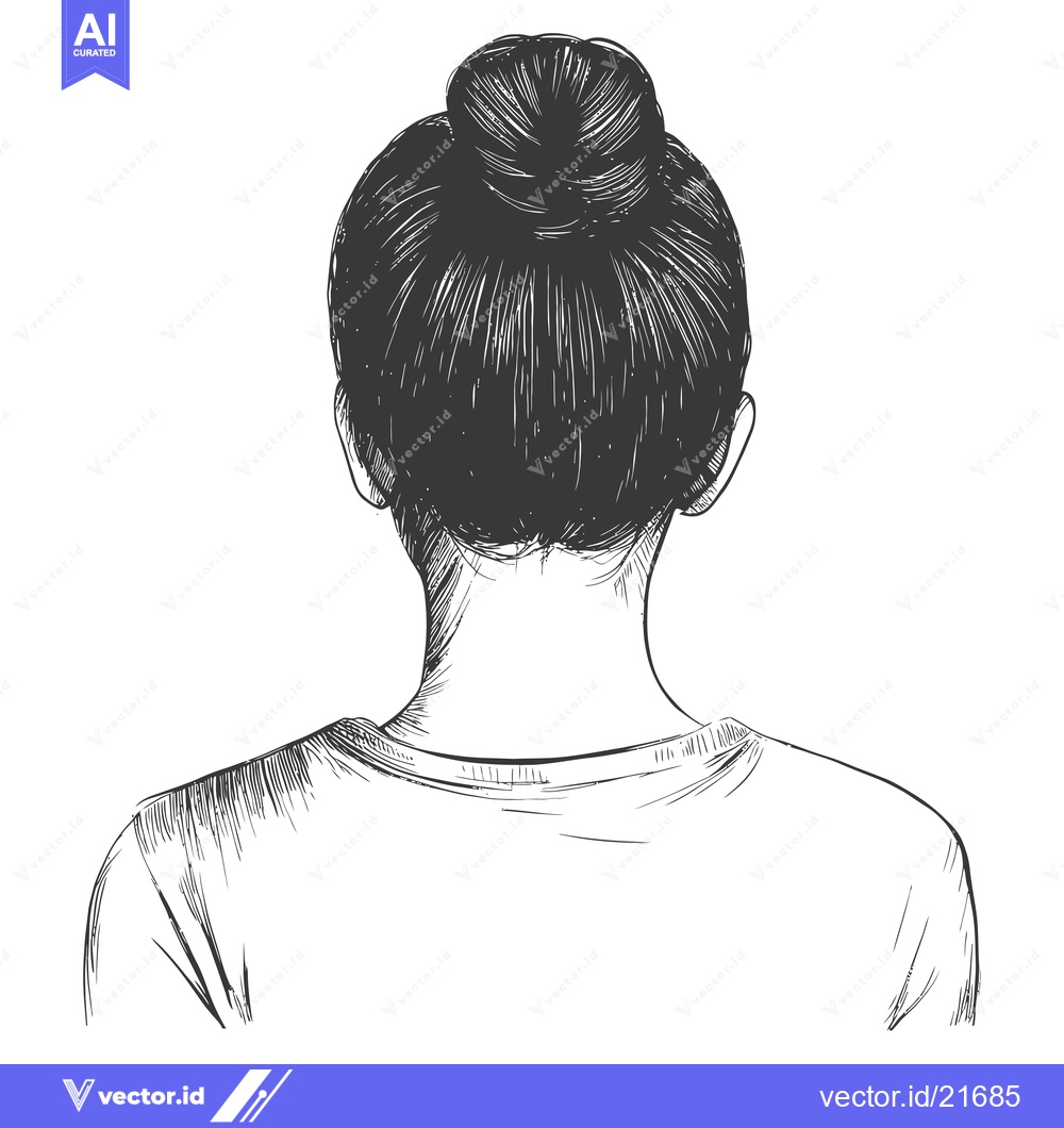 Premium Vector dari Back view sketch of a woman with a bun hairstyle