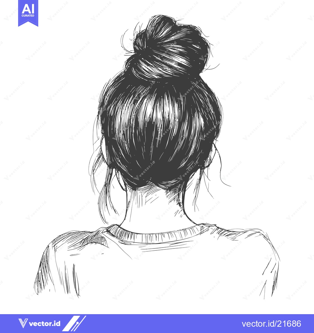 Premium Vector of Back View Sketch of a Woman with Hair in a Bun