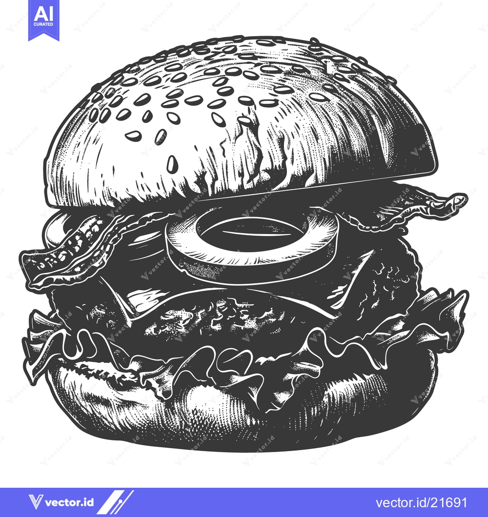 Premium Vector dari A detailed black and white illustration of a burger