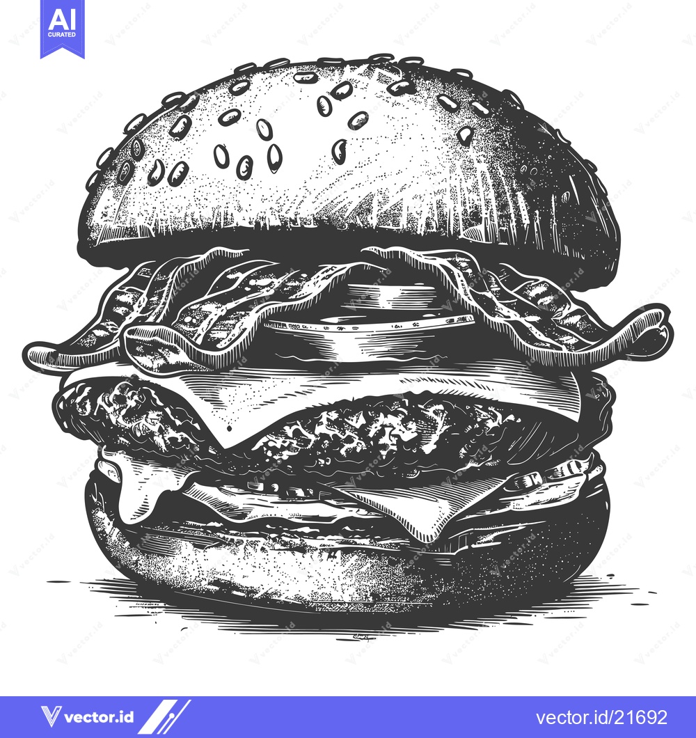 Premium Vector dari A detailed sketch of a delicious hamburger with toppings