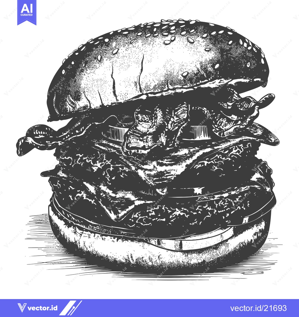 Premium Vector of A detailed close up sketch of a delicious burger