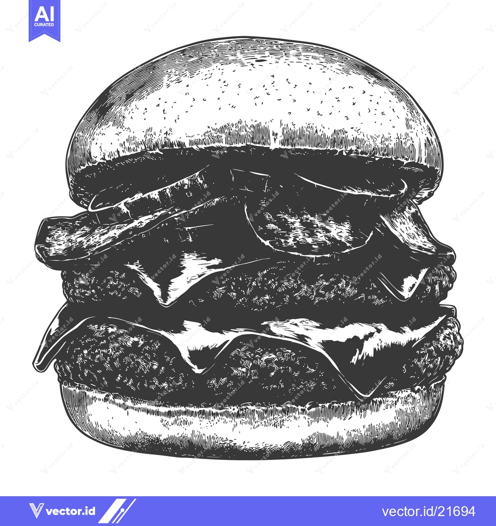 Premium Vector dari A double patty burger with cheese and toppings