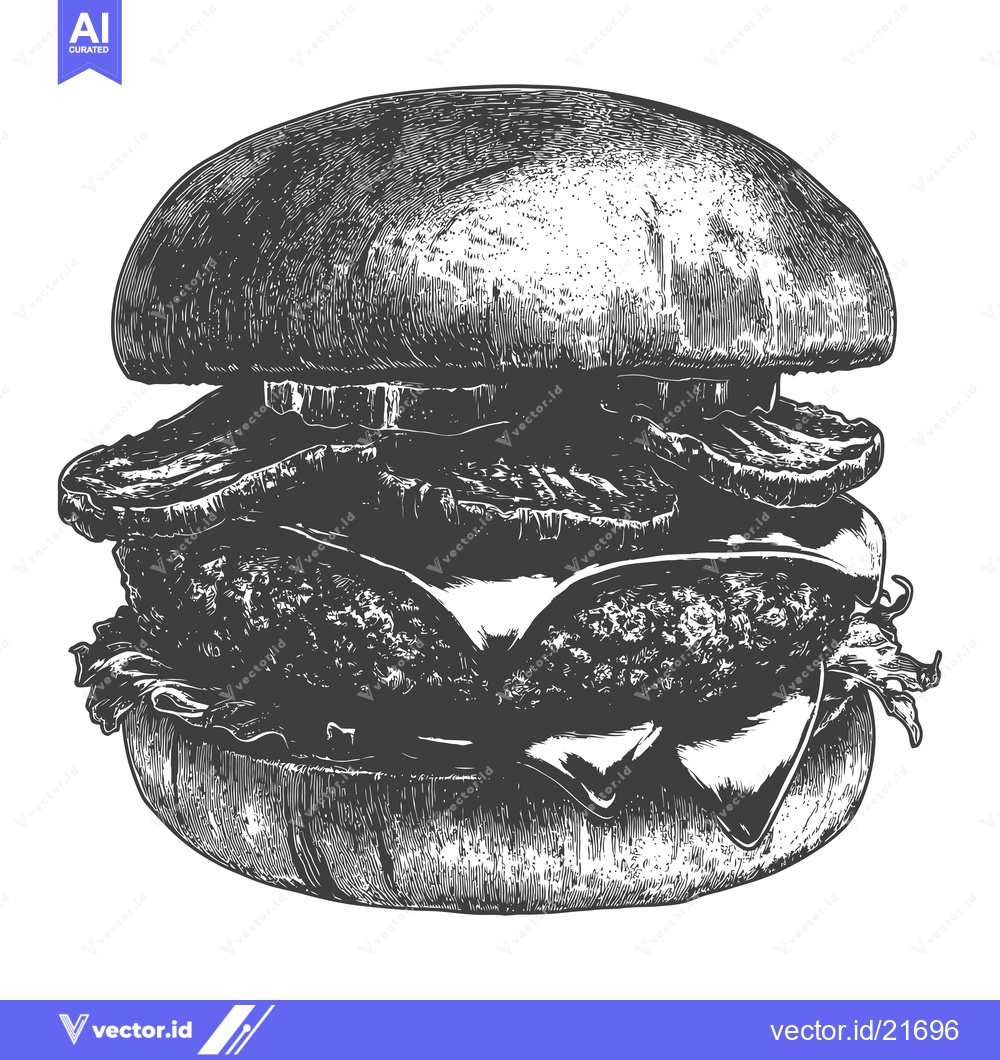 Premium Vector dari A detailed monochrome illustration of a delicious hamburger
