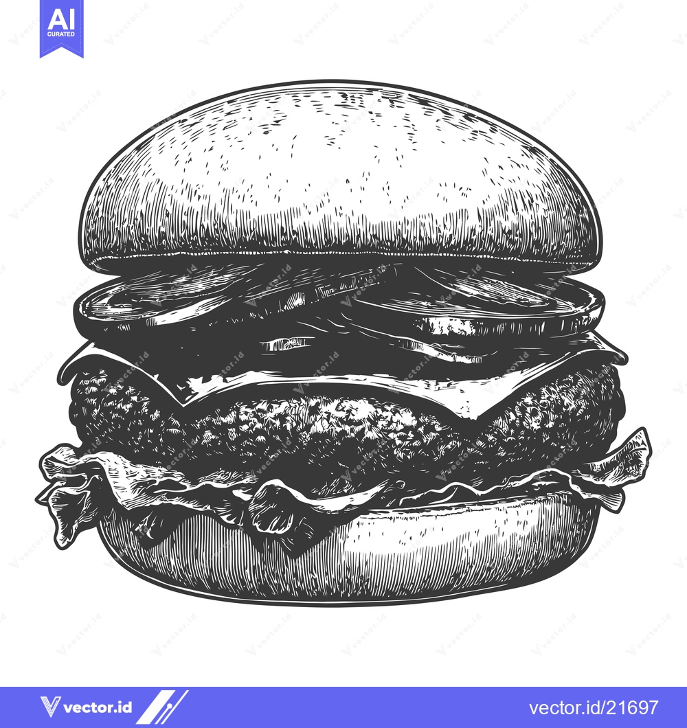 Premium Vector dari A delicious burger illustration featuring stacked ingredients with det