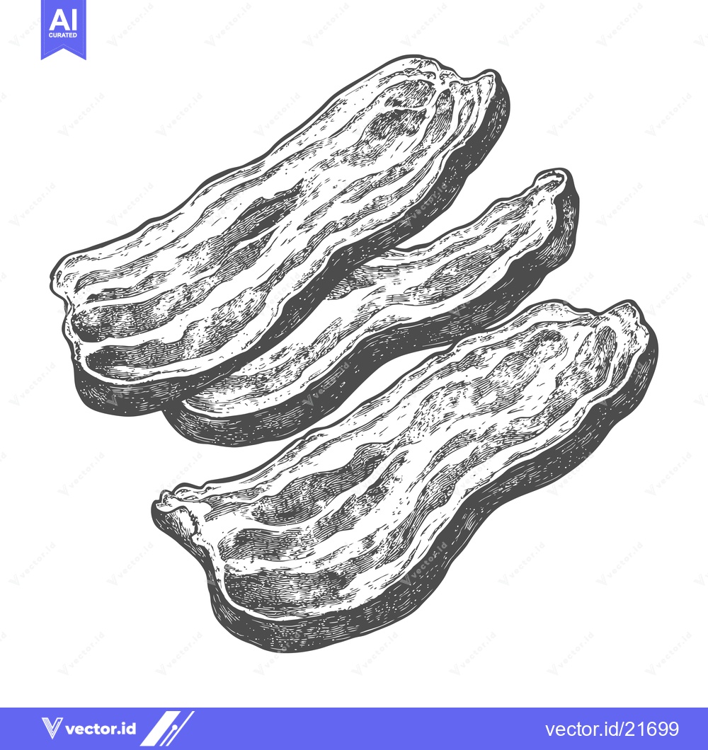 Premium Vector dari Three pieces of bacon displayed on a white background