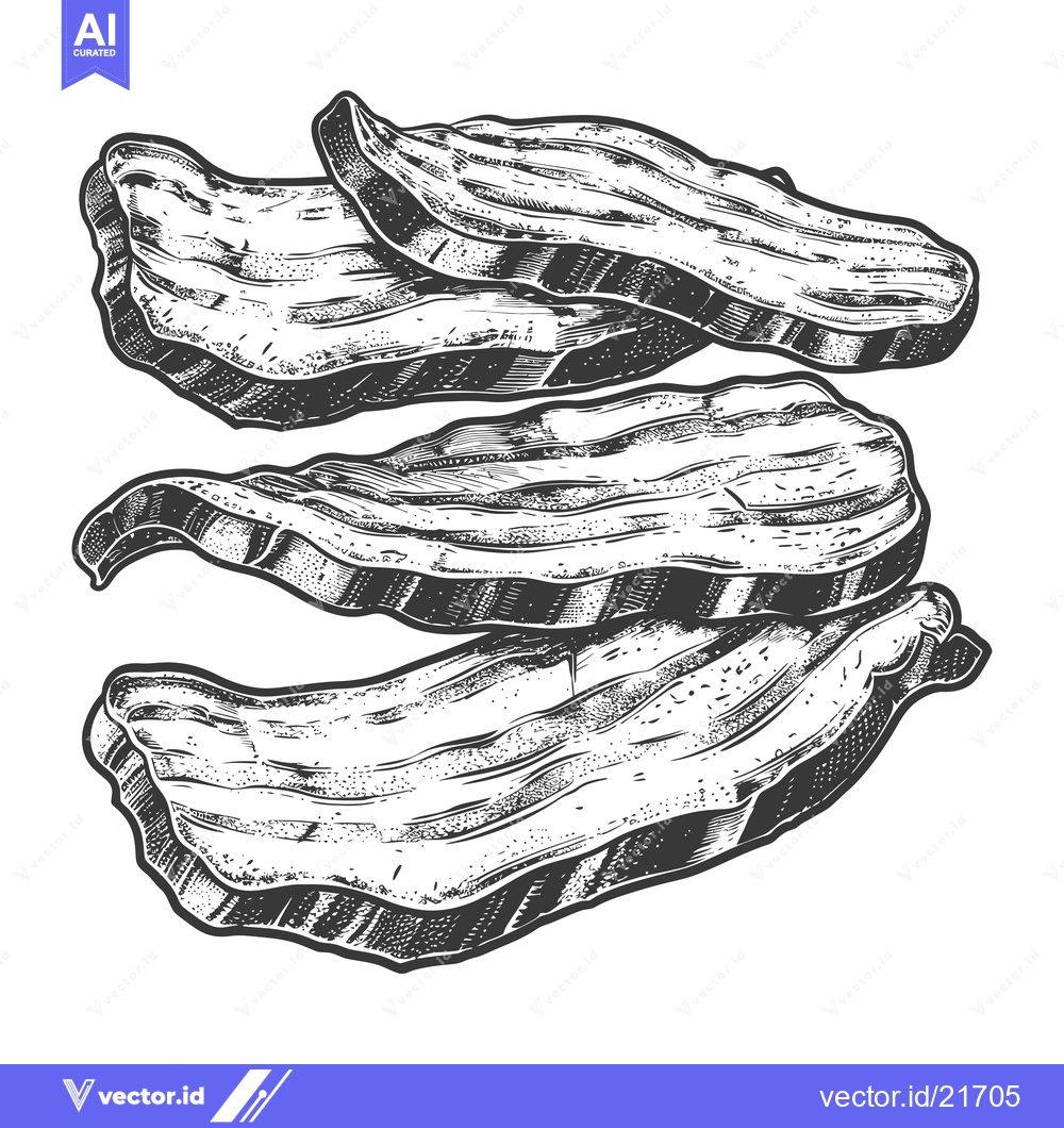 Premium Vector of Three Slices of Bacon Displayed in a Monochrome Style