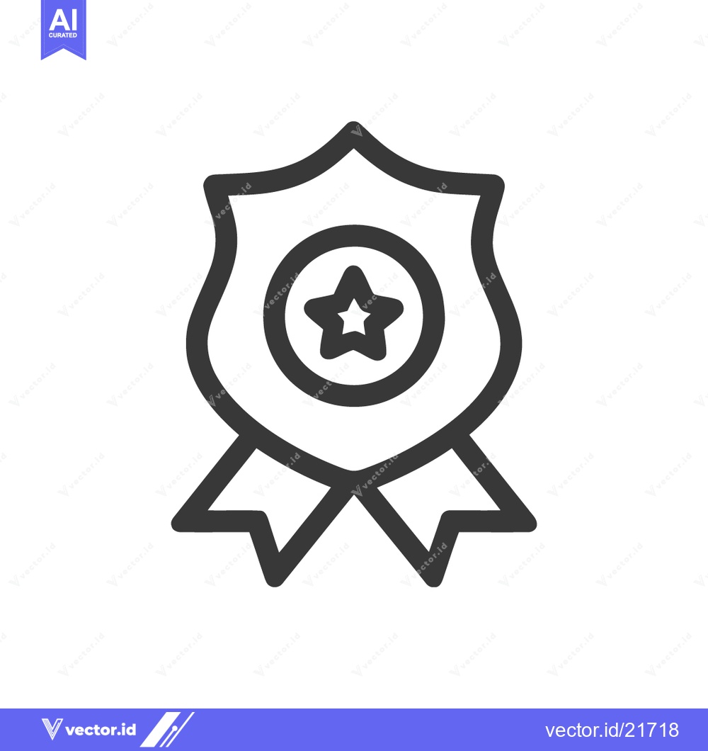 Premium Vector dari Minimalist Police Badge Icon with Star and Ribbon Detail, Black Outlin