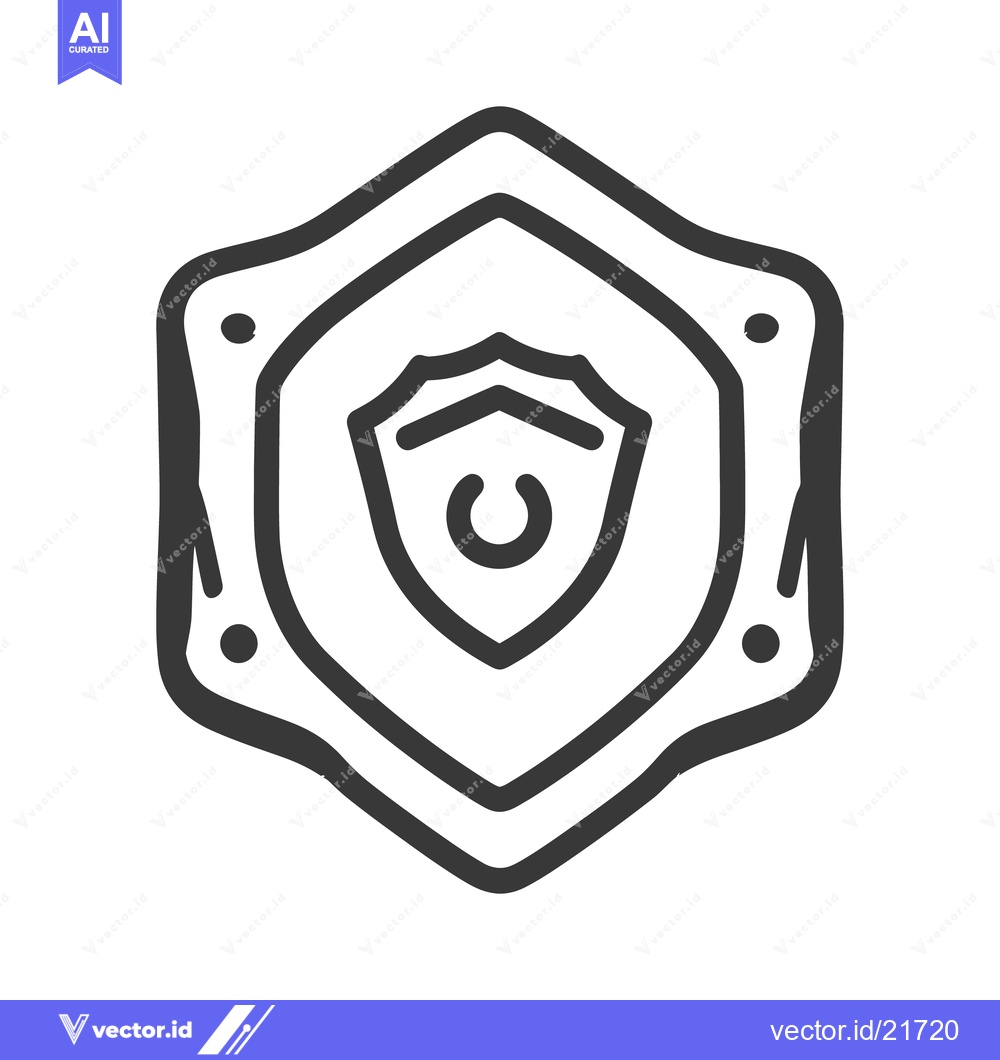 Premium Vector of The stylized black and white illustration depicts a shield icon