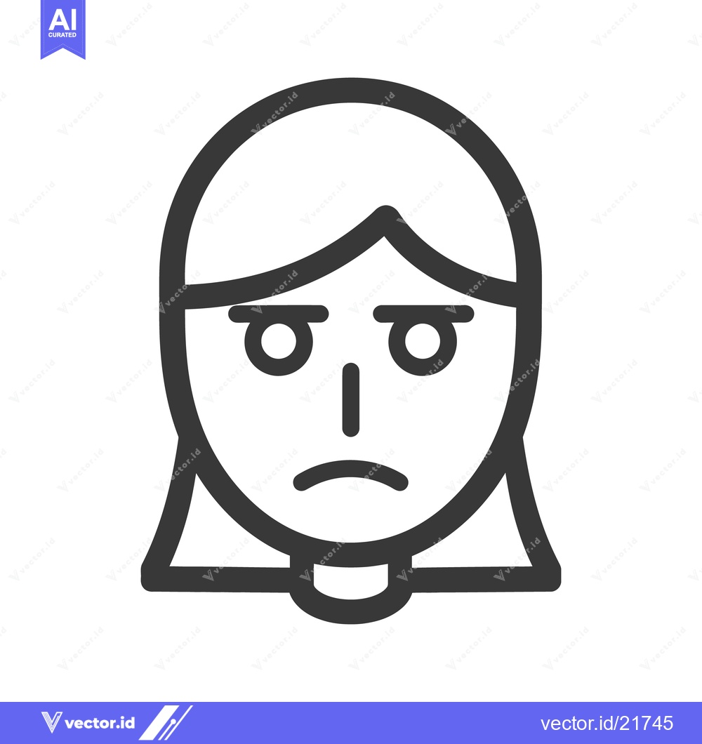 Premium Vector dari A simple outlined illustration depicting the face of a sad woman