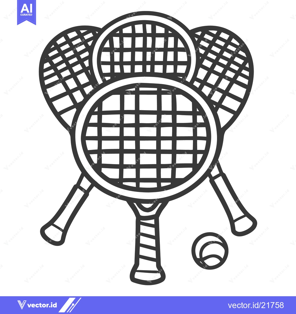 Premium Vector dari Three tennis rackets and a ball arranged on a white backdrop