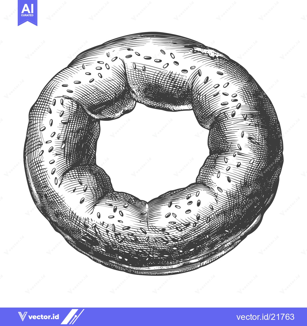 Premium Vector dari A single ring bagel is pictured with sesame seeds