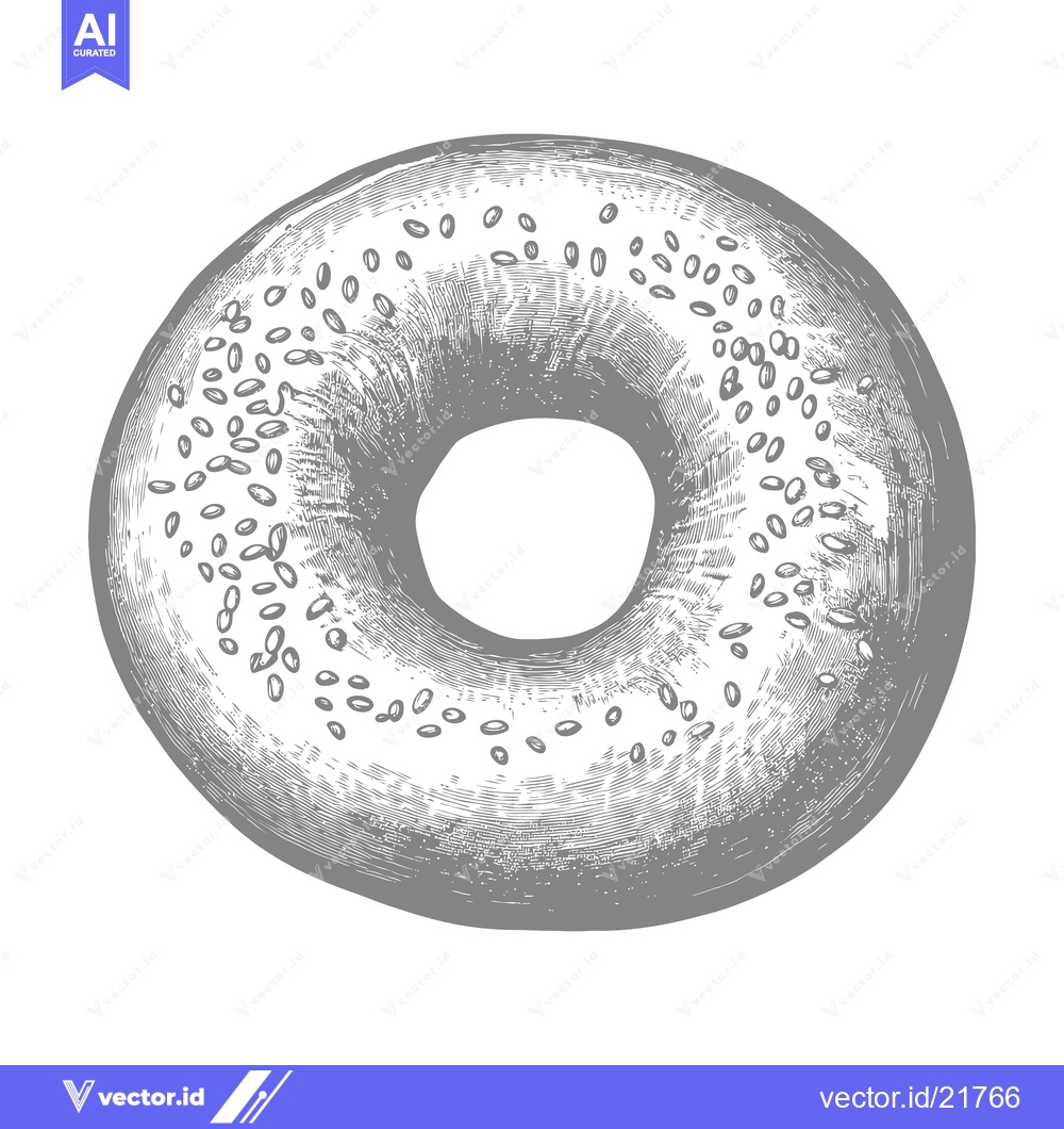 Premium Vector dari A grayscale image of a fresh bagel with sesame seeds
