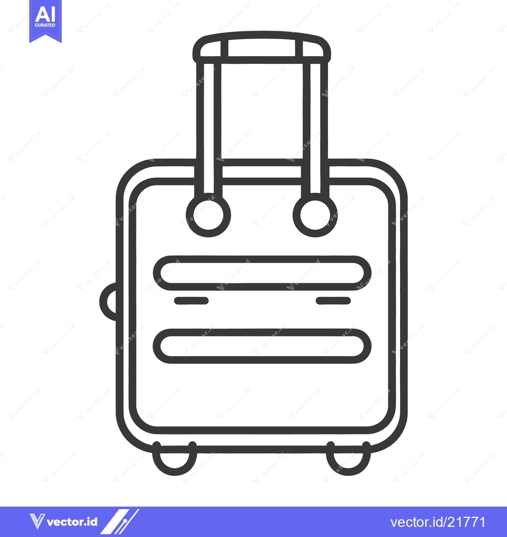 Premium Vector dari Black and white line drawing of a rolling suitcase