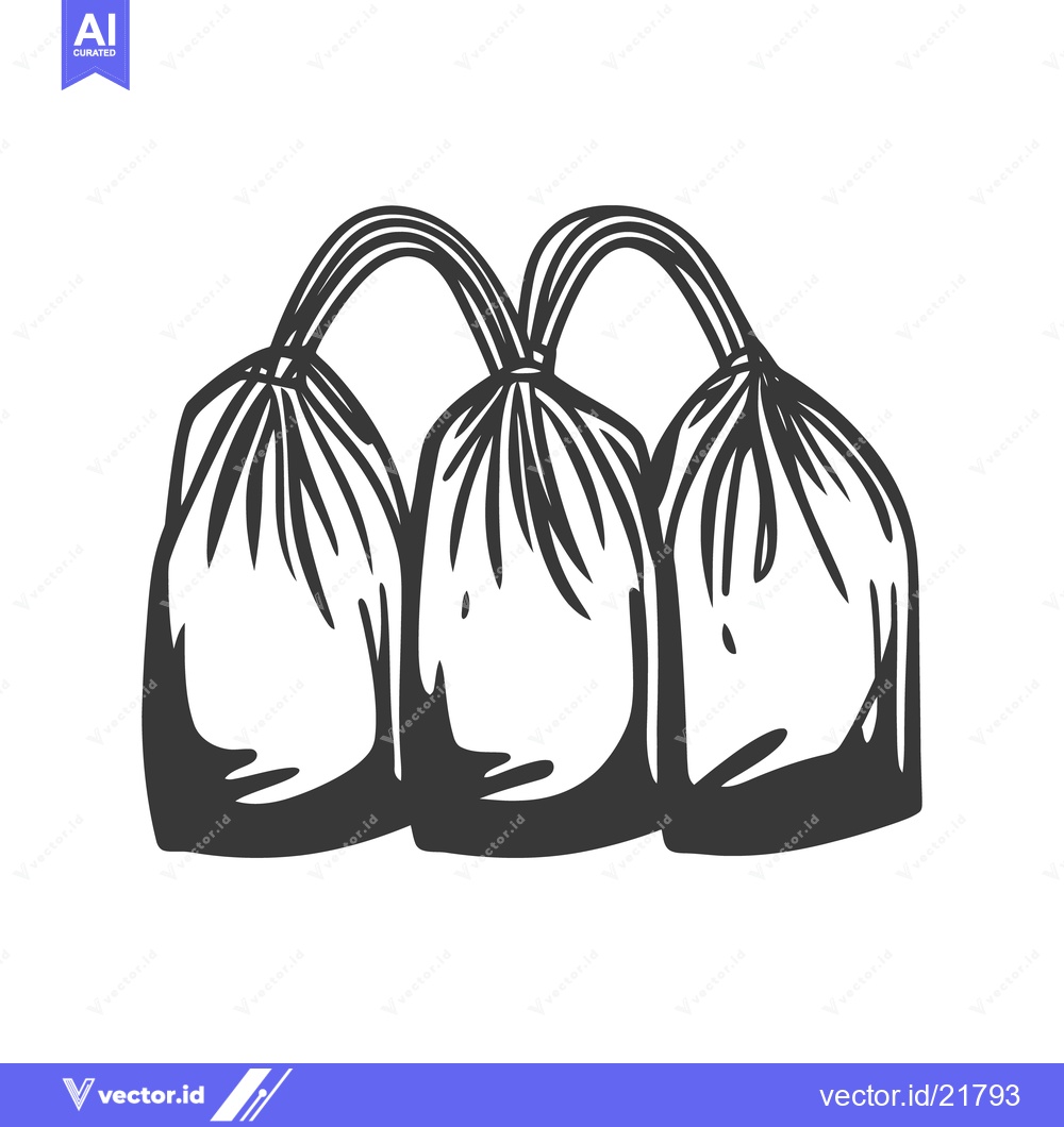 Premium Vector dari Three plastic bags filled and tied together in a vertical arrangement