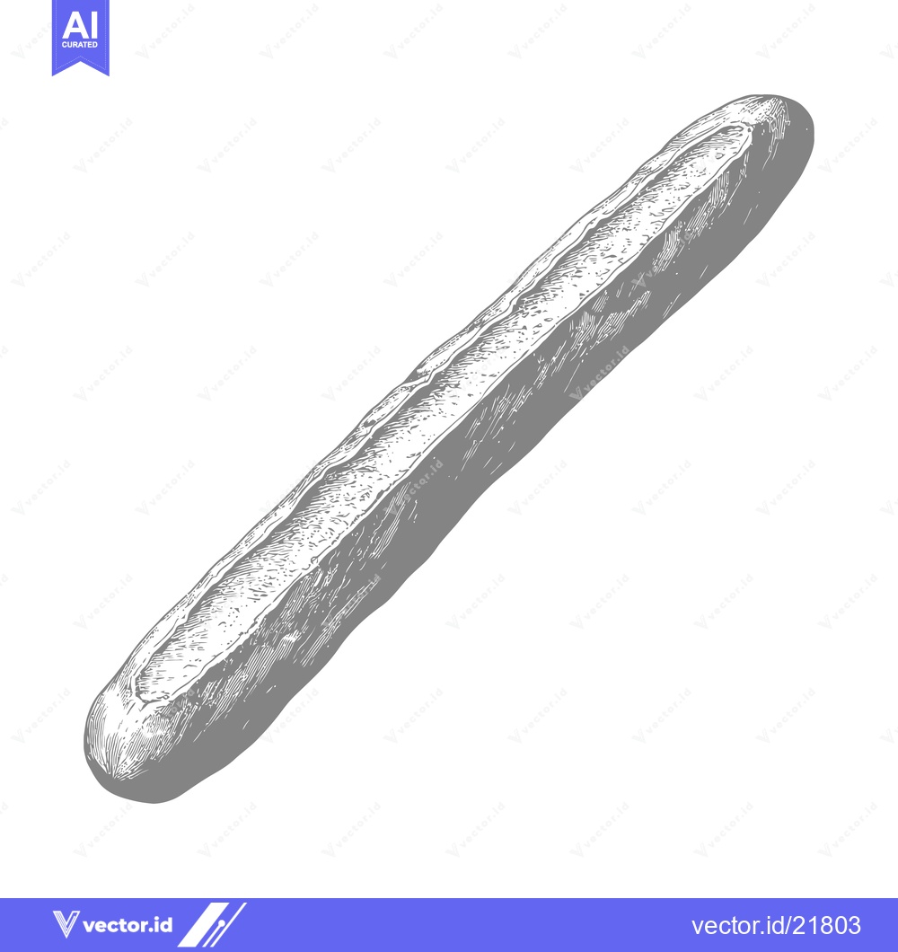 Premium Vector of A gray baguette lies against a white background and looks delicious